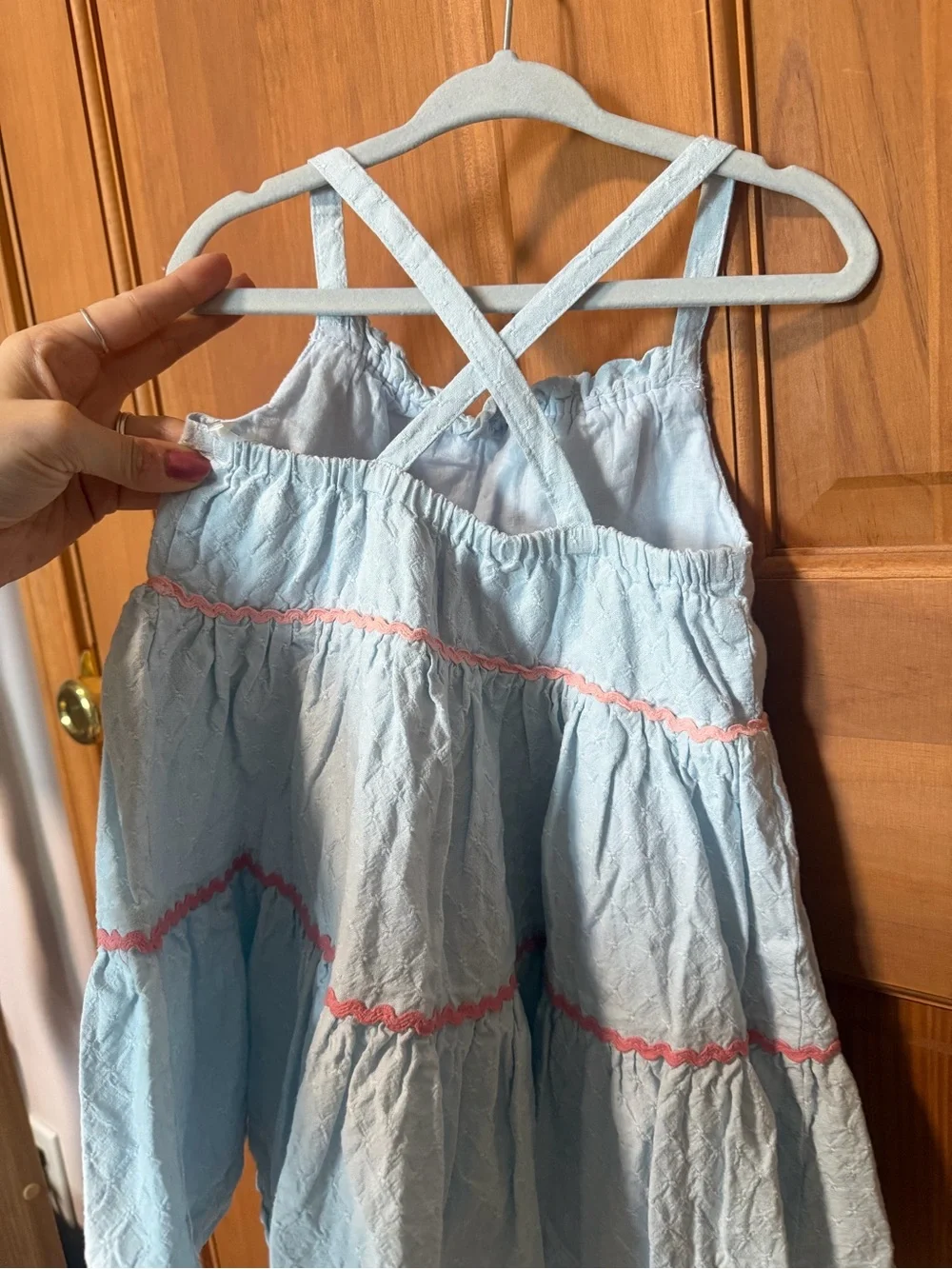 Isaac Mizrahi Light Blue Tiered Sundress with Pink Trim 2t